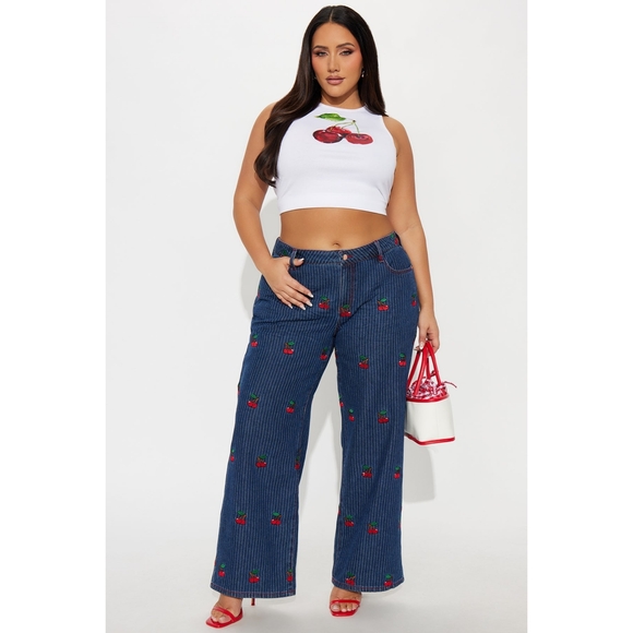 FASHION NOVA | Sweetest Cherry Low Rise Wide Leg Jeans - Medium Wash - Picture 2 of 5
